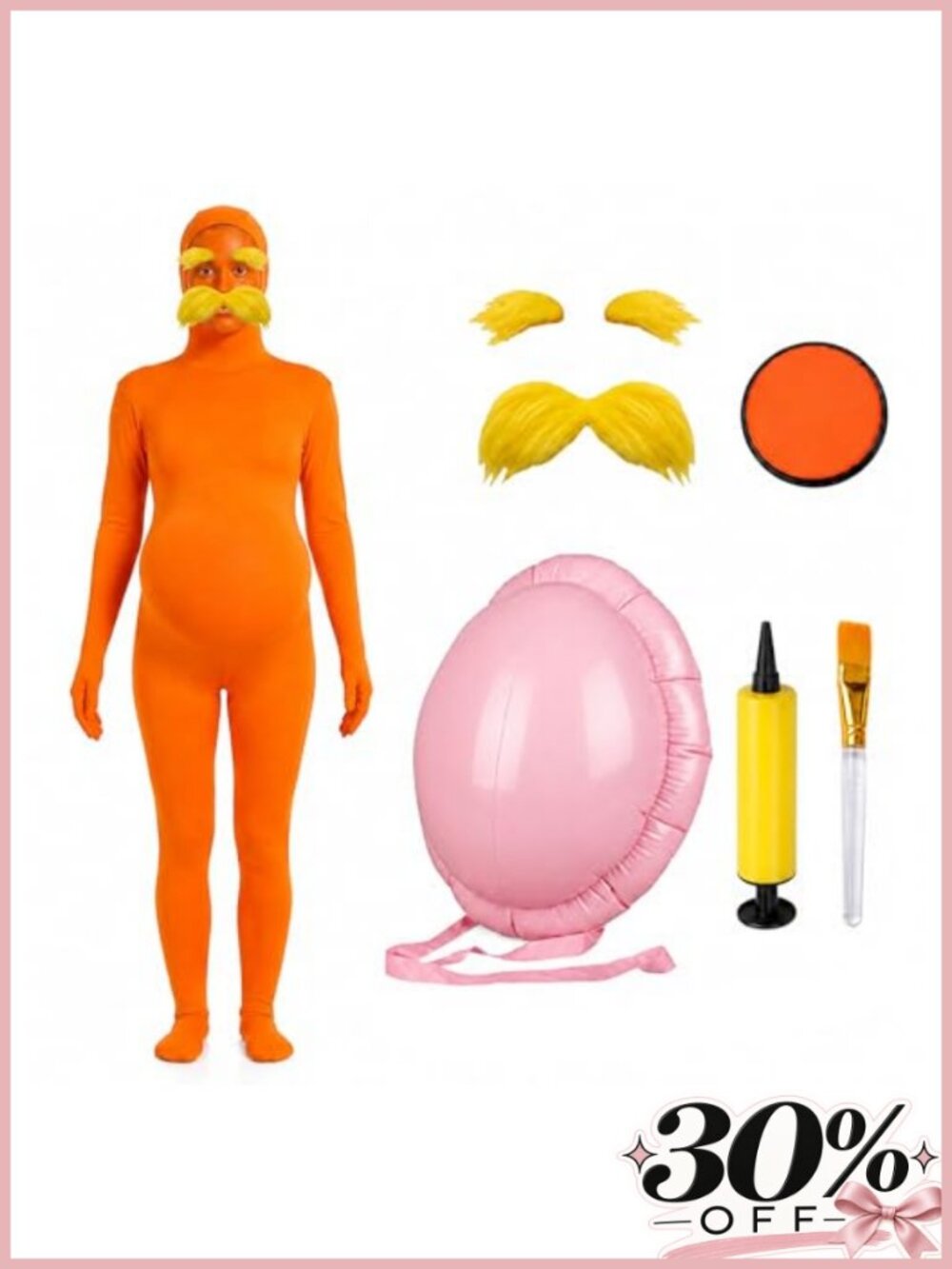 Halloween Cosplay Jumpsuit Costume Kit with Inflatable Belly, Mustache & Face